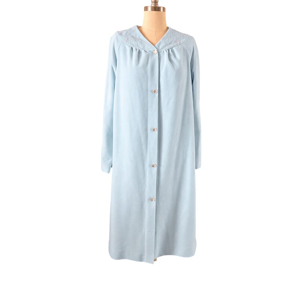 Vintage 80s Shadowline Blue Nightgown Robe Lace Trim Pockets Size S